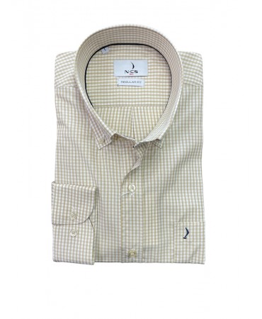 Ncs male plaid shirt in beige color with pocket