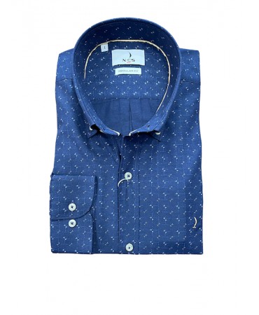 Men's shirt with small design white and beige on a blue base