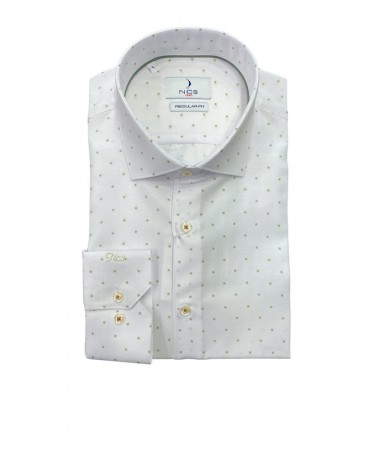 Men's shirt with small green design on white NCS base