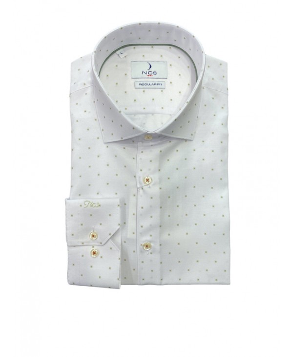 Men's shirt with small green design on white NCS base  NCS SHIRTS