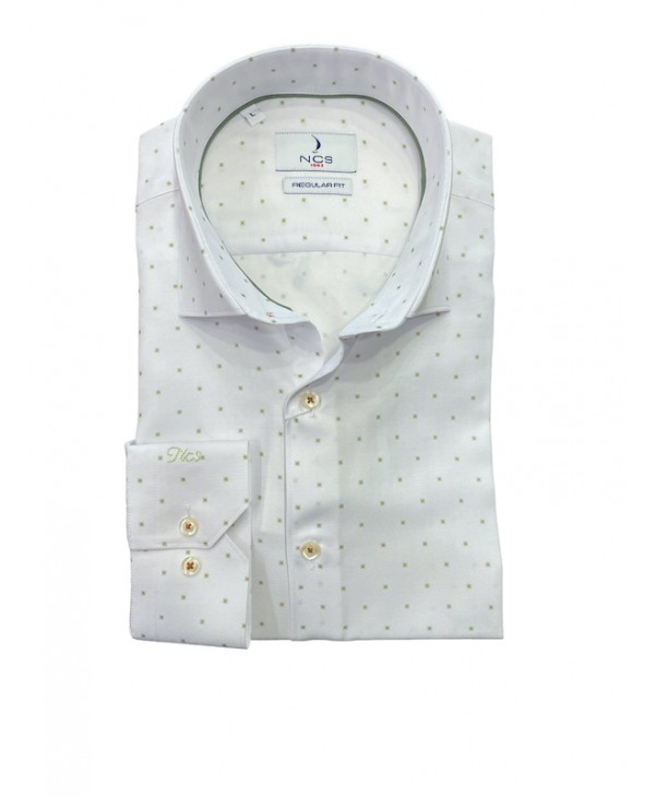 Men's shirt with small green design on white NCS base  NCS SHIRTS