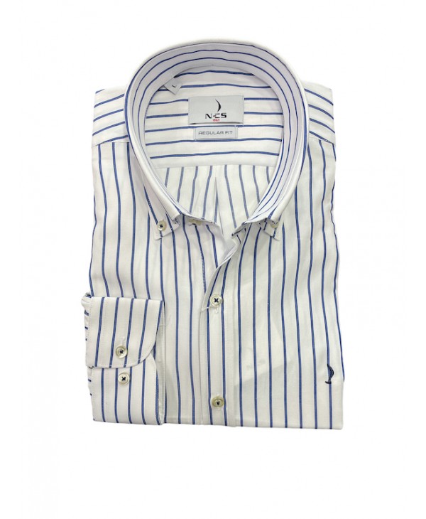 Men's shirt striped blue in white base with button on collar  NCS SHIRTS