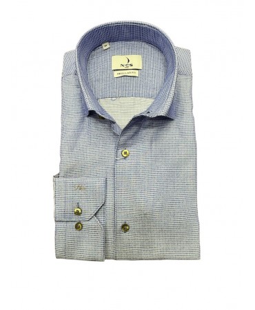 Blue check small on men's shirt with comfortable line