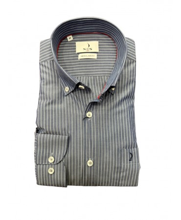 Men's blue shirt with white stripe and pocket