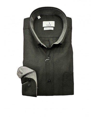 Μαύρο πουκάμισο με τσεπη NCS με γκρι εσωτερικά του γιακά και της μανσέτας 