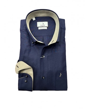 Ανδρικό μπλε μονόχρωμο πουκάμισο με τσέπη σε άνετη  την γραμμή 