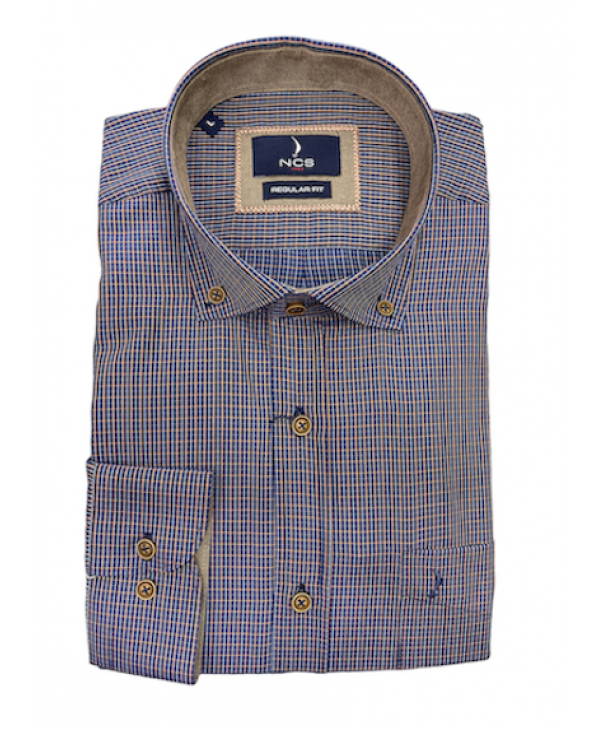 With Ncs plaid shirt on a blue base as well as with special brown buttons  NCS SHIRTS