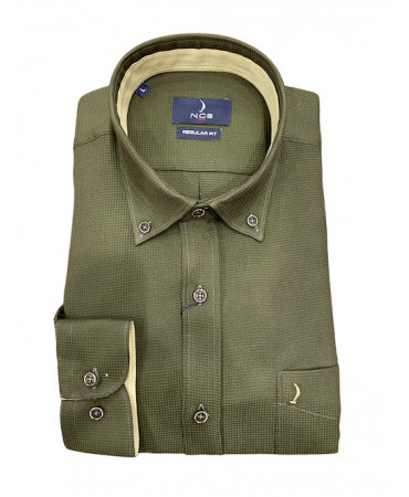 Ncs plain green shirt with special buttons and beige inside collar and cuff