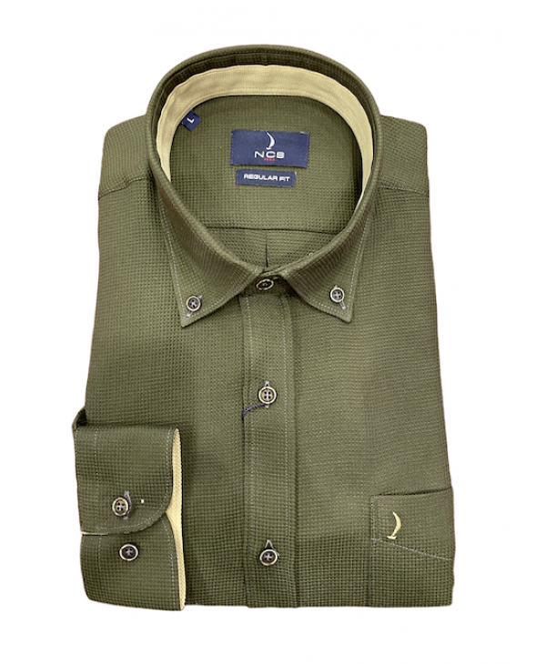 Ncs plain green shirt with special buttons and beige inside collar and cuff  NCS SHIRTS