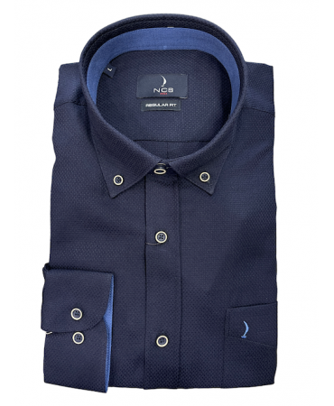 Ncs plain shirt in dark blue with special buttons and cuff and collar trims in raff color