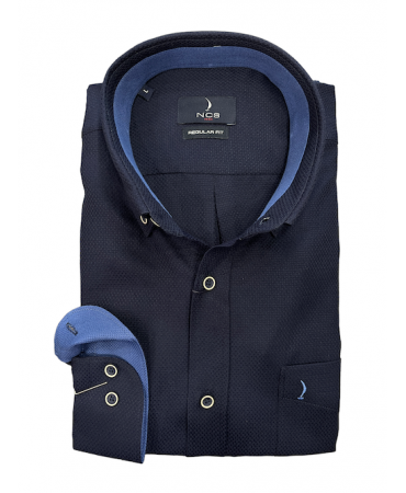 Ncs plain shirt in dark blue with special buttons and cuff and collar trims in raff color