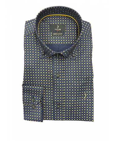 Ncs shirt in blue base with beige design geometric cotton 100%