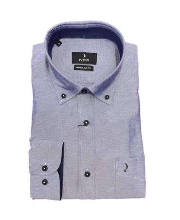 Solid Light Blue Men's Shirt With Blue Inner Cuff And Collar And Pocket