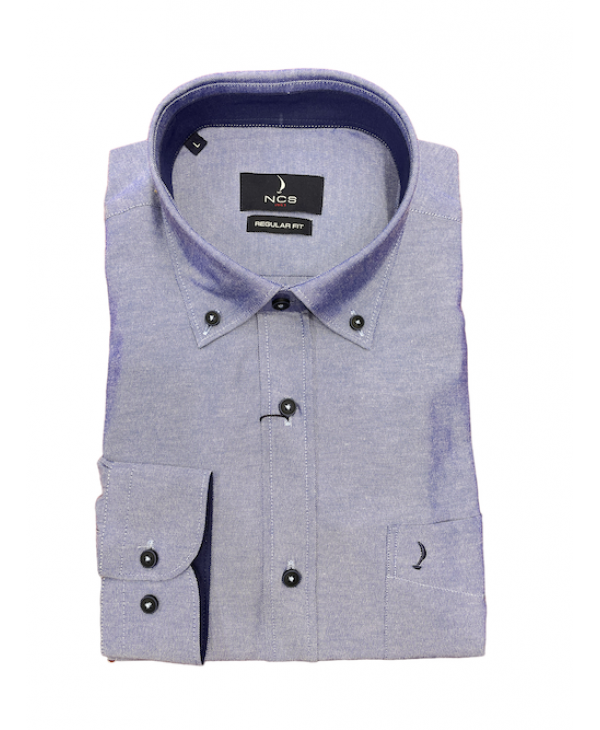 Solid Light Blue Men's Shirt With Blue Inner Cuff And Collar And Pocket  NCS SHIRTS