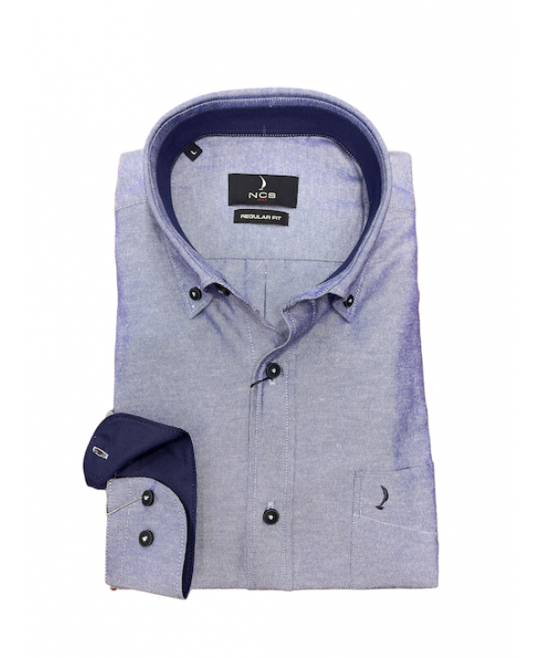 Solid Light Blue Men's Shirt With Blue Inner Cuff And Collar And Pocket  NCS SHIRTS