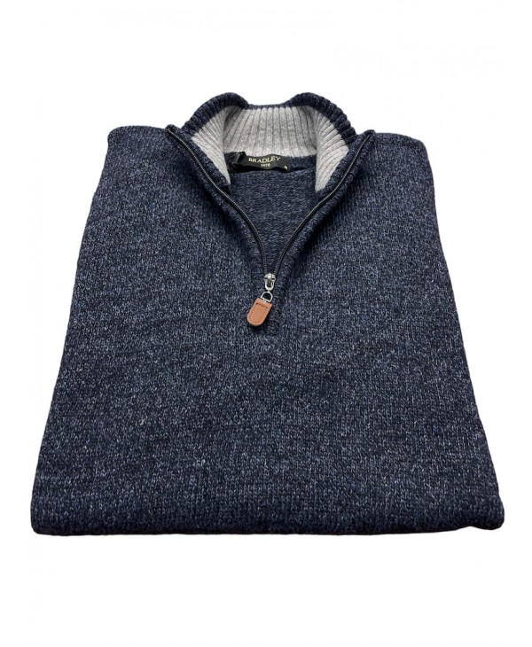 Woolen knit with zipper in a melange blue color POLO ZIP LONG SLEEVE