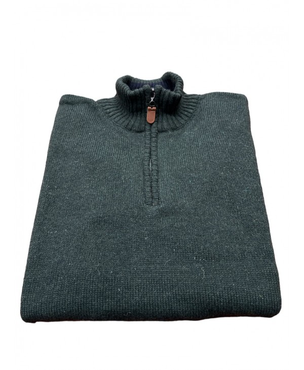 Knitted with a single color zipper in green POLO ZIP LONG SLEEVE