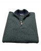 Knitted with a single color zipper in green POLO ZIP LONG SLEEVE