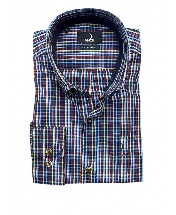 Ncs men's shirt on a blue base with red, beige and light blue plaid  NCS SHIRTS