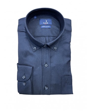 Black men's shirt with embossed small design of the same color and special buttons