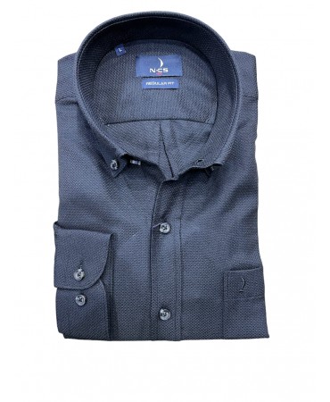 Black men's shirt with embossed small design of the same color and special buttons