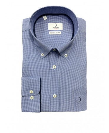 Men's shirts in light blue small check with blue inside collar and cuff