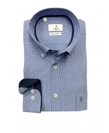 Men's shirts in light blue small check with blue inside collar and cuff