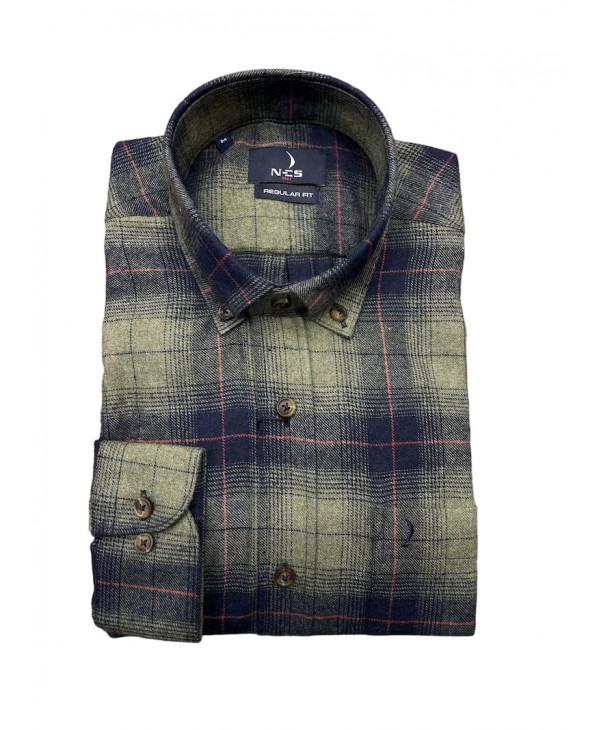 Ncs men's flannel shirt green with blue check  NCS SHIRTS