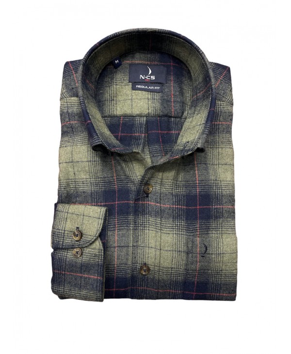 Ncs men's flannel shirt green with blue check  NCS SHIRTS