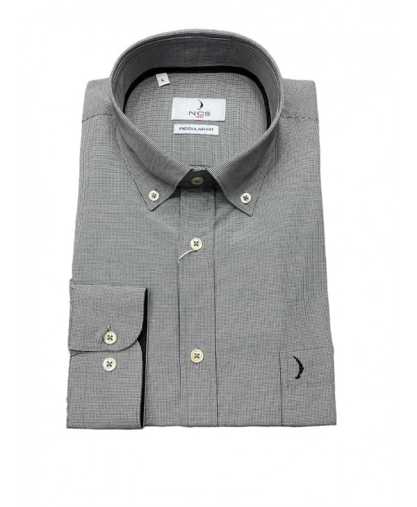 Men's gray shirt with black trim inside the collar and cuffs  NCS SHIRTS