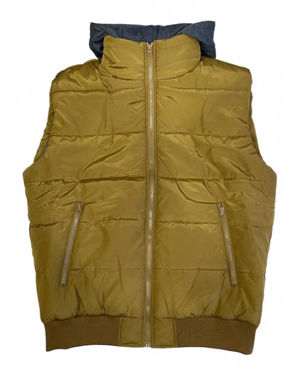 New York Tailos Sleeveless Jacket With Outer Pockets And Detachable Hood In Mustard VEST