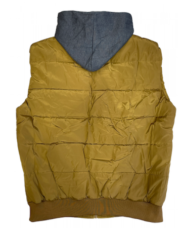New York Tailos Sleeveless Jacket With Outer Pockets And Detachable Hood In Mustard