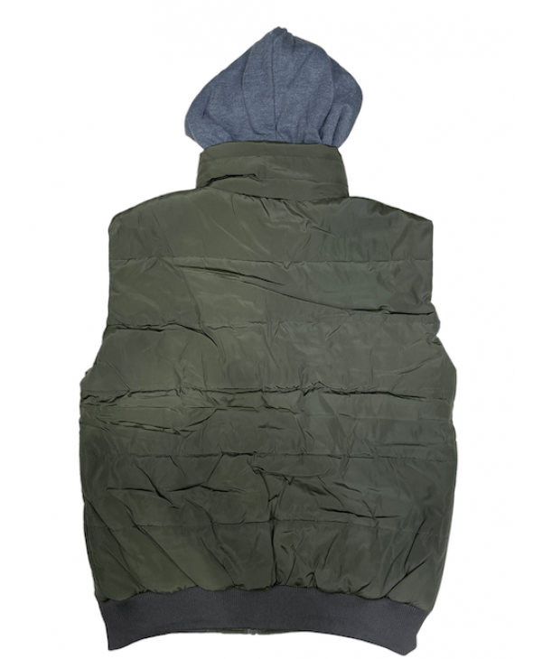 Olive colored sleeveless jacket with removable hood VEST