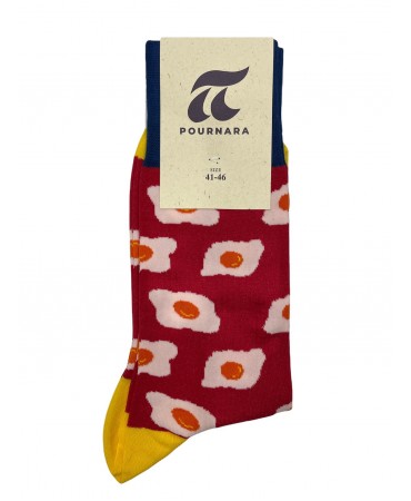 Pournara Fashion Sock on Red Base with Fried Eggs