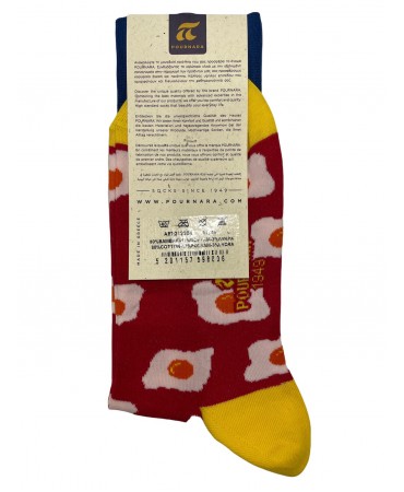 Pournara Fashion Sock on Red Base with Fried Eggs