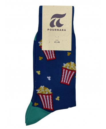 Pournara Fashion Socks in Blue Base with Popcorn