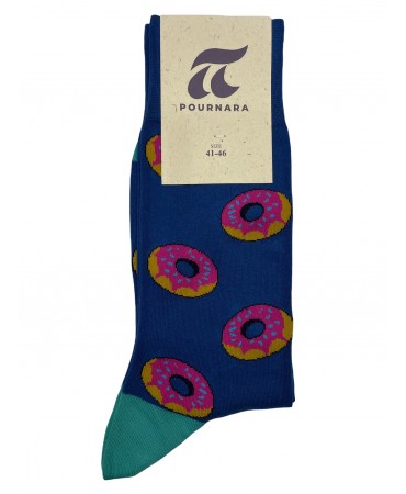 Pournara Fashion Socks in Blue Base with Colored Donuts