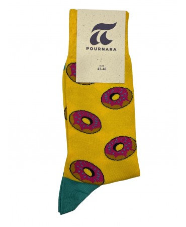 Pournara Fashion Sock in Yellow Base with Colored Donats