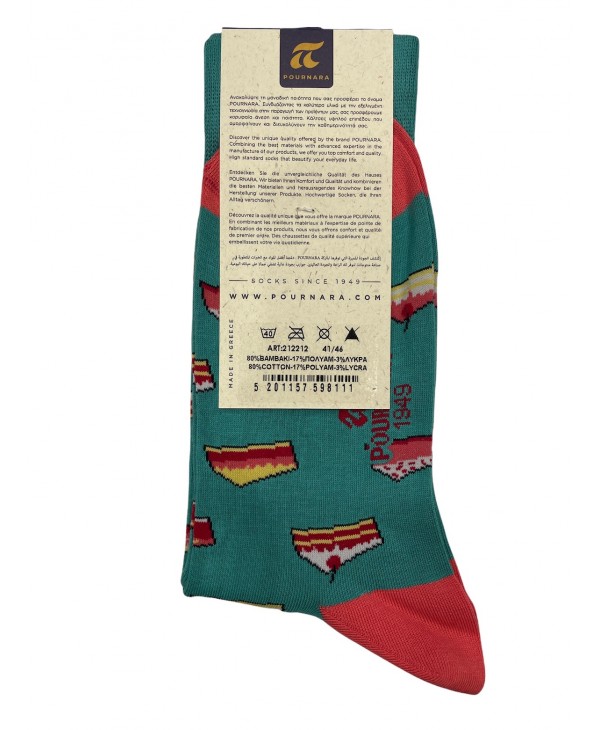 Socks Pournara in Green Base with Red and Yellow Cakes POURNARA FASHION Socks