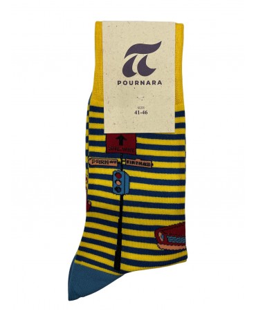 Pournara Socks Fashion Traffic Lights on Yellow Base with Blue Stripes