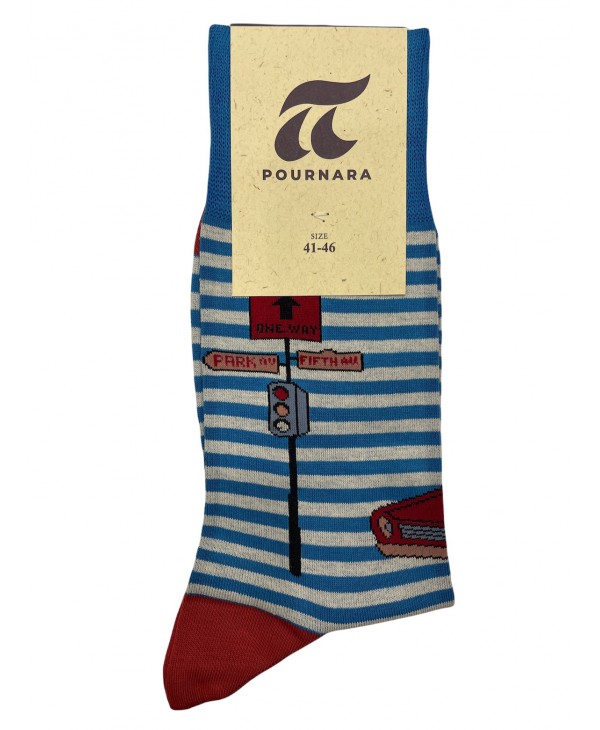 Pournara Socks Fashion Traffic Lights on White Base with Blue Stripes POURNARA FASHION Socks