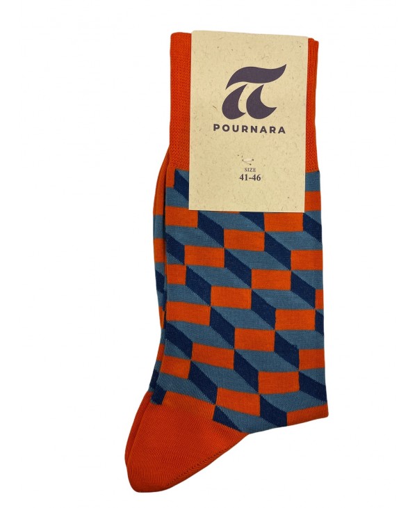 Pournara Socks Step up Desing in Orange Base with Blue and Light Blue POURNARA FASHION Socks