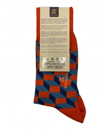 Pournara Socks Step up Desing in Orange Base with Blue and Light Blue