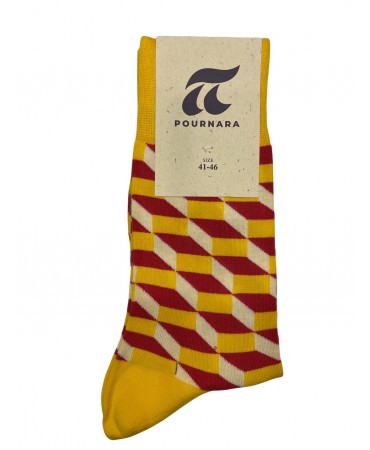 Pournara Socks Step up Desing in Yellow with Red Base