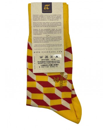 Pournara Socks Step up Desing in Yellow with Red Base