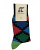 Pournara Sock in Black Base with Geometric Shapes in Green, Red and Blue POURNARA FASHION Socks