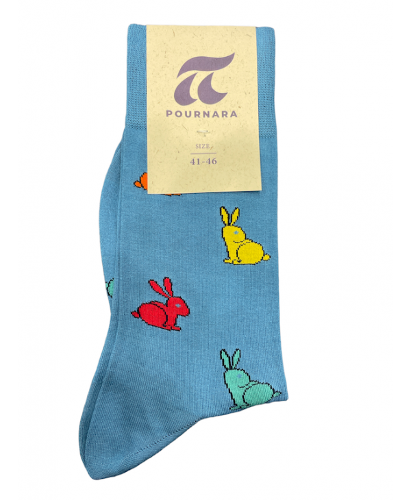 Socks from the Design Young collection by Pournara on a light blue base with colorful bunnies POURNARA FASHION Socks