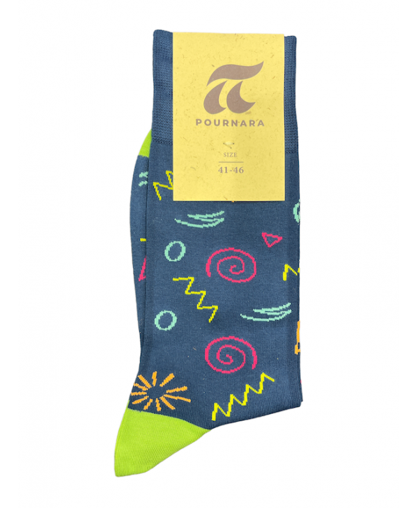 Mixed Pournara socks on a blue base with irregular colored patterns POURNARA FASHION Socks