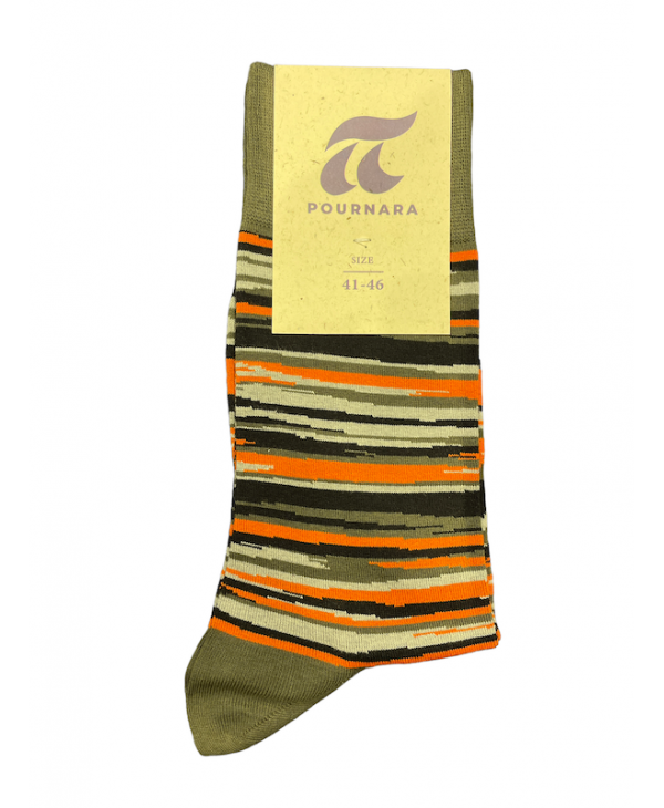 Asymmetric orange black and gray stripes on Pournara oil sock POURNARA FASHION Socks