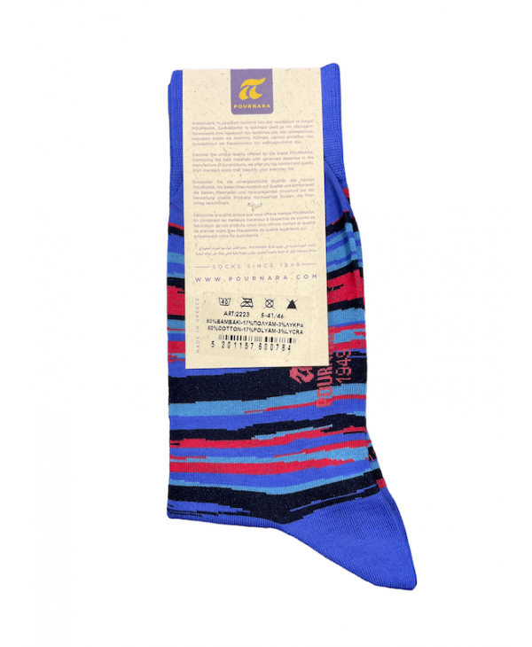 Pournara sock on a purple base with irregular red and black stripes POURNARA FASHION Socks
